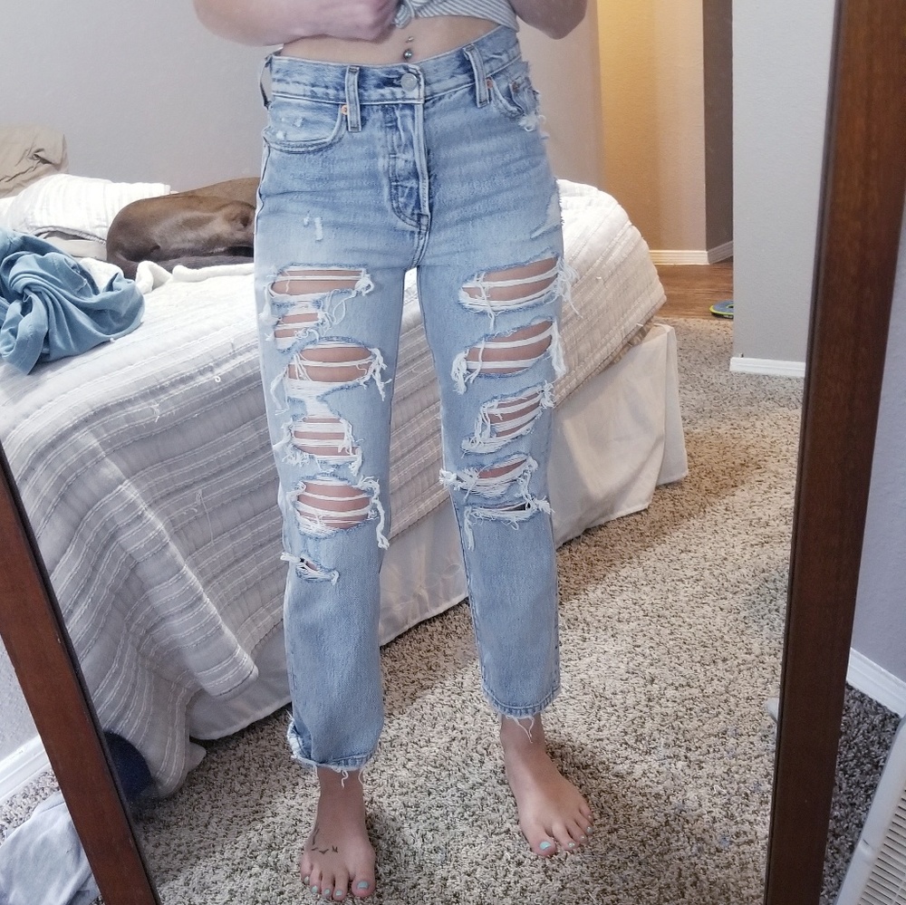 Wedgie High Waisted Distressed Cropped Jeans